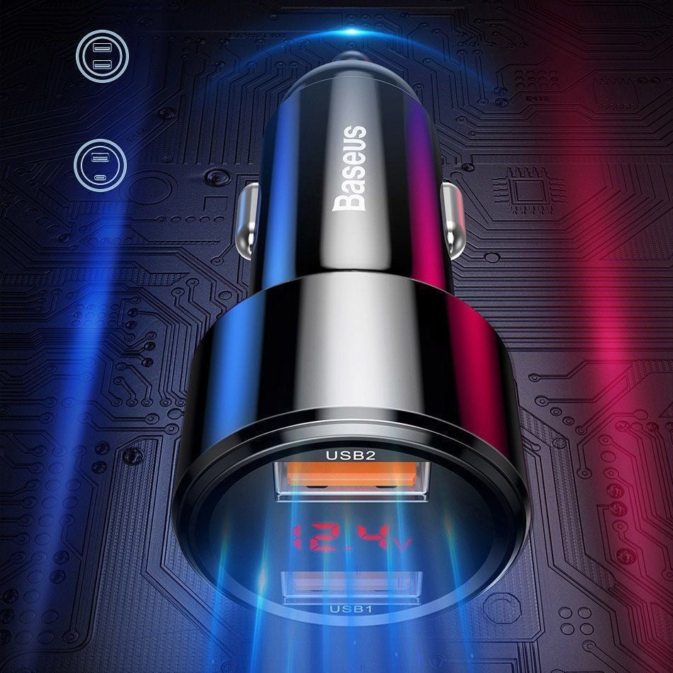 Baseus Φορτιστής Αυτοκινήτου Μαύρος Magic PPS Συνολικής Έντασης 6A Γρήγορης Φόρτισης με Θύρες: 2xUSB