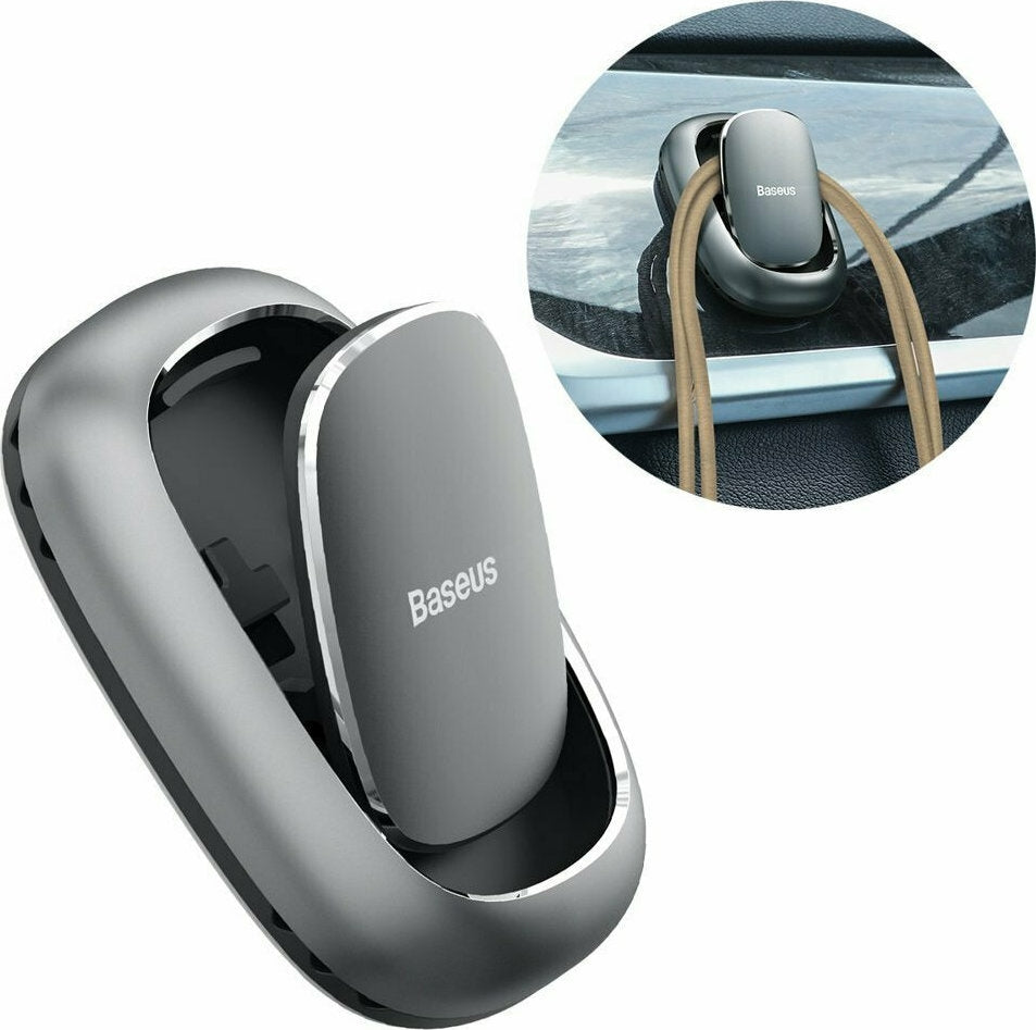 Baseus Σετ Γάντζοι Αυτοκινήτου Dark Grey με Αυτοκόλλητη Ταινία 2τμχ