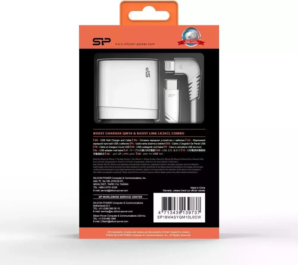 Silicon Power Lightning Cable & USB-C Wall Adapter Λευκό (Boost Charger QM10 Combo)