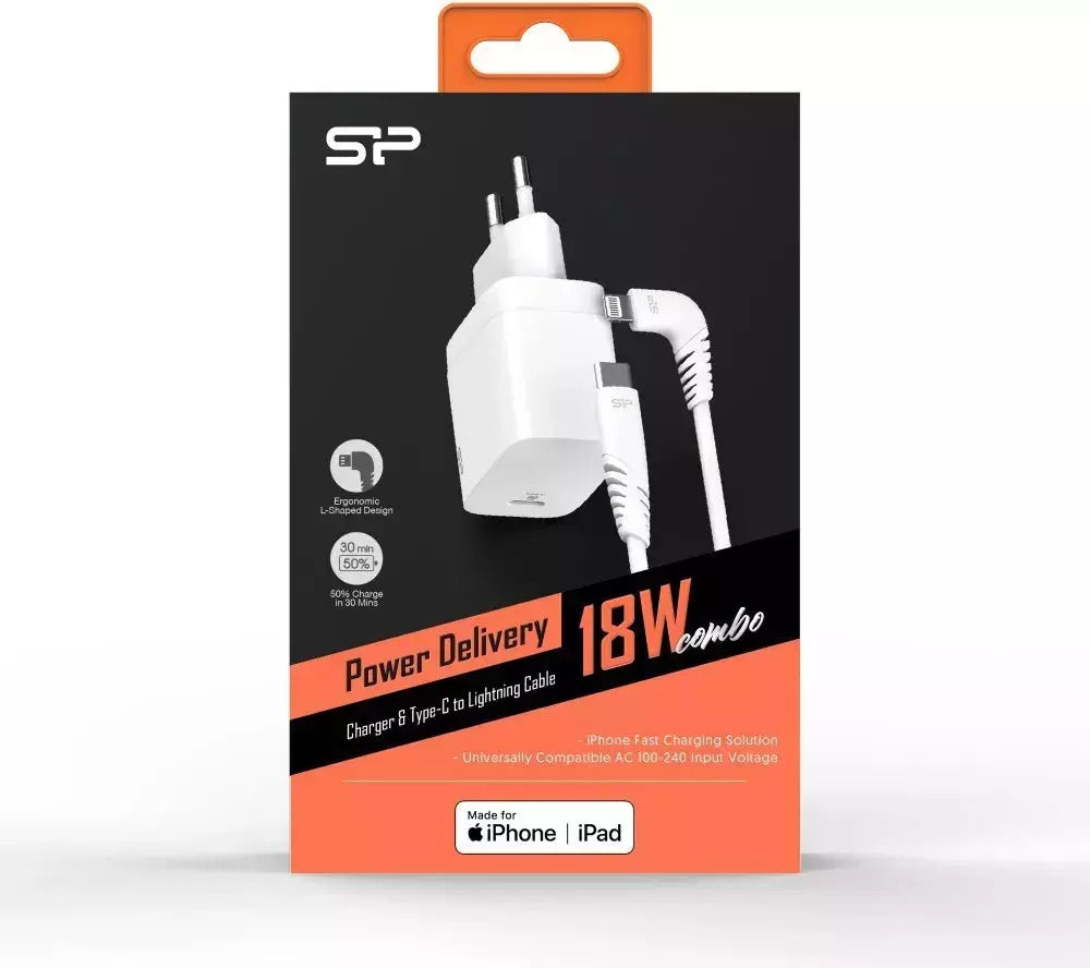 Silicon Power Lightning Cable & USB-C Wall Adapter Λευκό (Boost Charger QM10 Combo)
