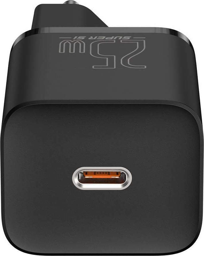 Baseus Φορτιστής με Θύρα USB-C και Καλώδιο USB-C 25W Μαύρος (Super Si)