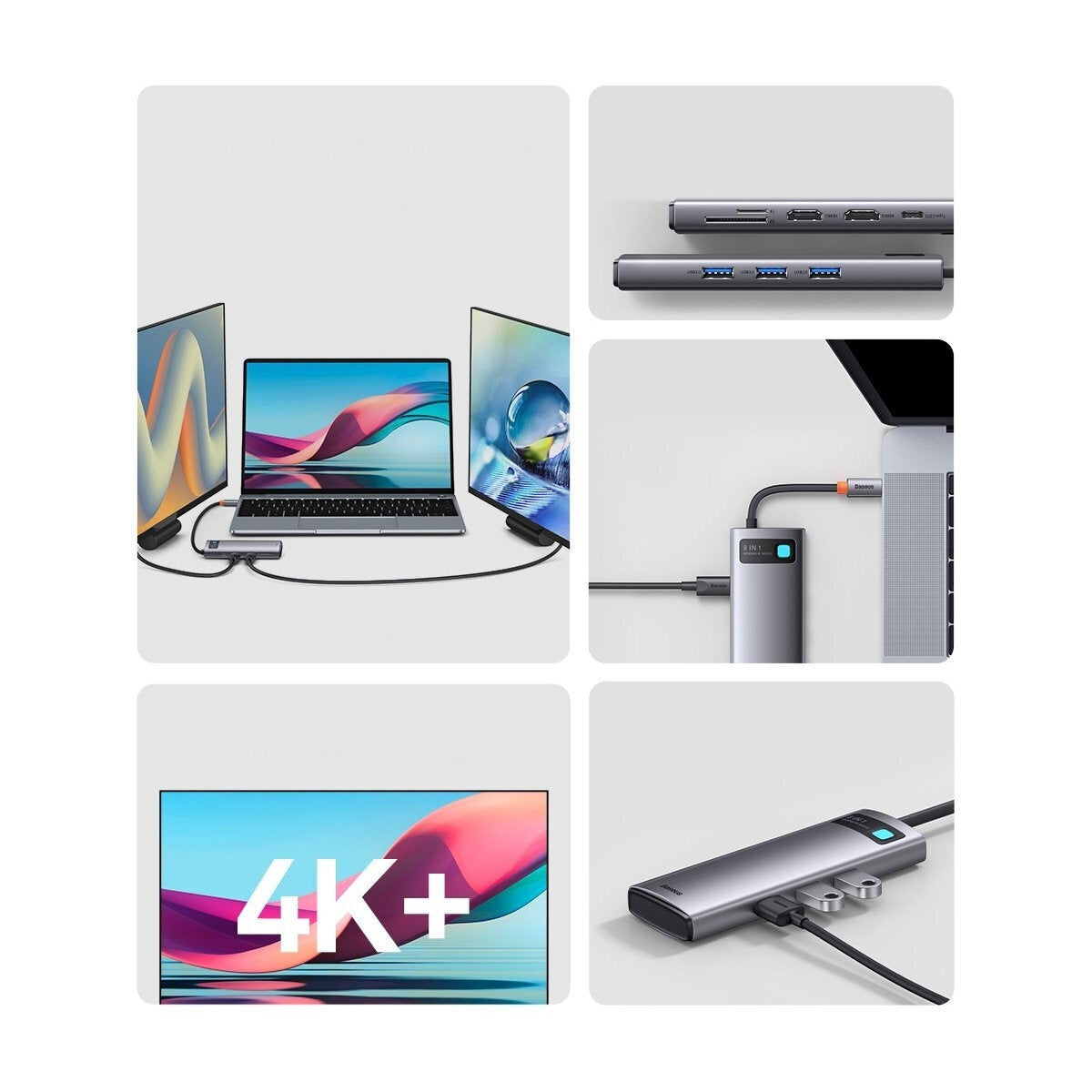 Baseus Metal Gleam Series 8in1 USB-C Docking Station με HDMI 4K PD Ethernet Γκρι