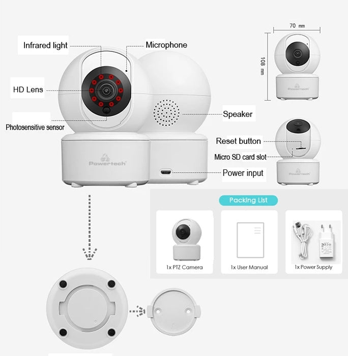 Powertech IP Κάμερα Παρακολούθησης Wi-Fi 3MP Full HD+ με Αμφίδρομη Επικοινωνία και Φακό 3.6mm PT-1085