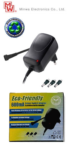 Minwa Ρυθμιζόμενο Universal Τροφοδοτικό 3 έως 12V 0.6A με σετ βυσμάτων (MW 3N06GS)