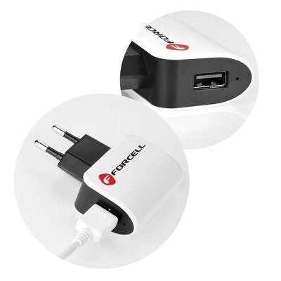 Forcell Φορτιστής με Θύρα USB-A και Καλώδιο micro USB Λευκός (5901737416780)