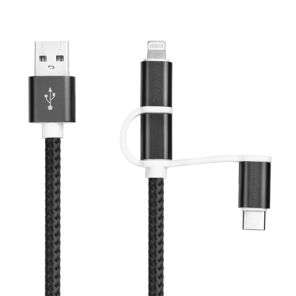 Braided USB to Lightning / Type-C / micro USB Cable Μαύρο 1.2m