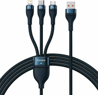 Baseus Braided USB to Lightning / Type-C / micro USB Cable Μπλε 1.2m (CASS030003)