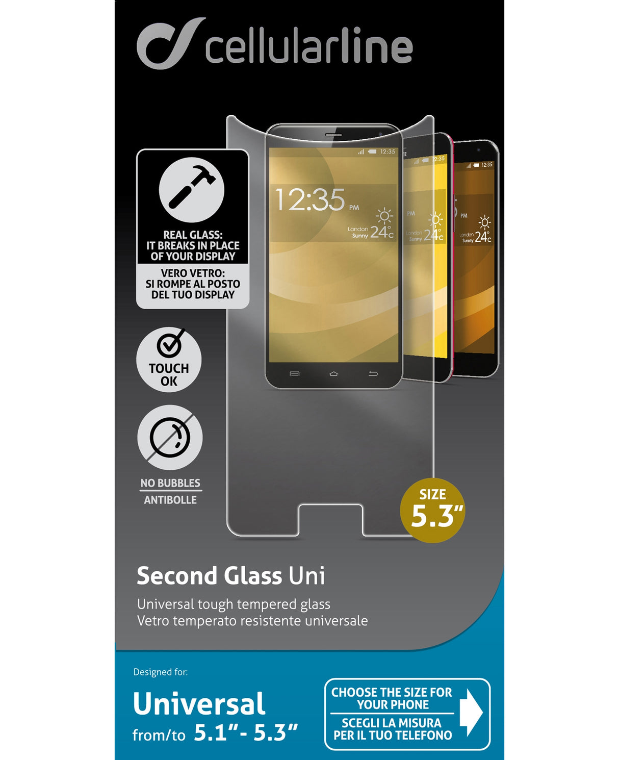 Cellular Line Tempered Glass (Universal 4.9" to 5.1")