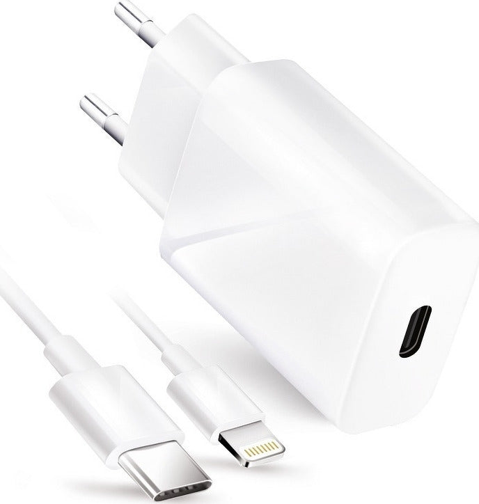 Forcell USB-C to Lightning Cable & Wall Adapter Λευκό (Travel Charger PD QC4.0)