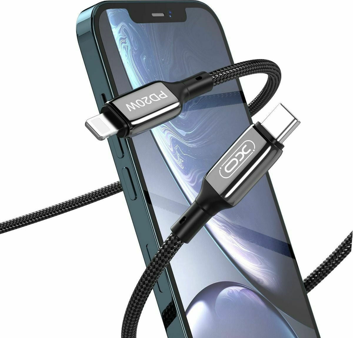 XO NB-Q180A Braided USB-C to Lightning Cable 20W Μαύρο 1m (16.005.0120)