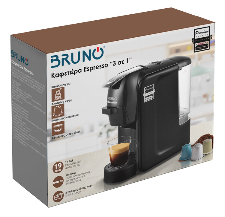 Bruno 3 σε 1 Multi Capsule Πίεσης 19bar Μαύρη
