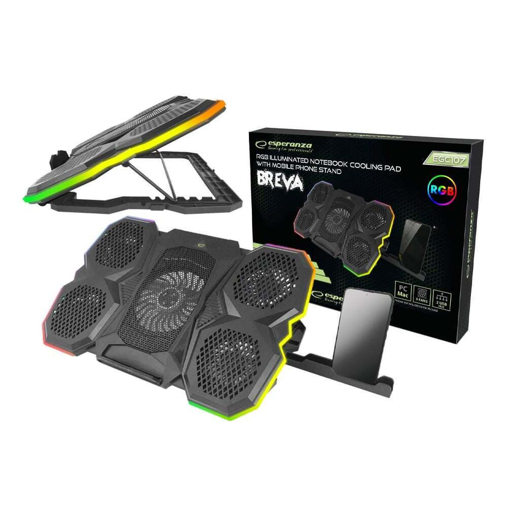 Esperanza Breva Cooling Pad για Laptop έως 17" με 5 Ανεμιστήρες και Φωτισμό