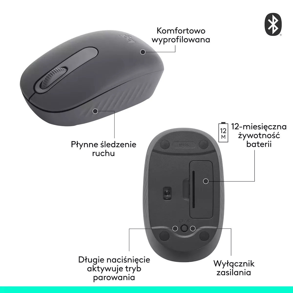 Logitech M196 Ασύρματο Bluetooth Ποντίκι Graphite