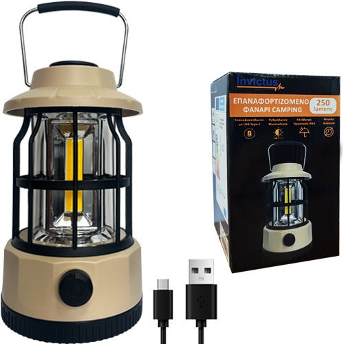 INVICTUS SP-801-L ΕΠΑΝΑΦΟΡΤΙΖΟΜΕΝΟ ΦΑΝΑΡΙ CAMPING 250 LM ME USB