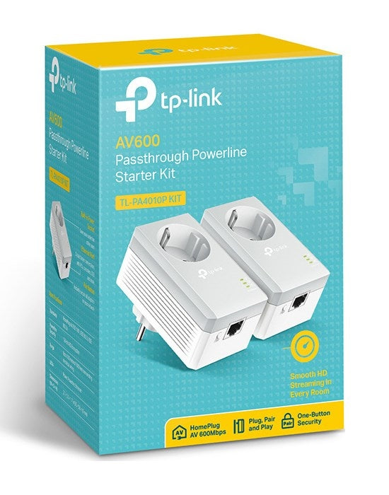 TP-LINK TL-PA4010P KIT v6 Powerline Διπλό για Ενσύρματη Σύνδεση με Passthrough Πρίζα και Θύρα Ethernet