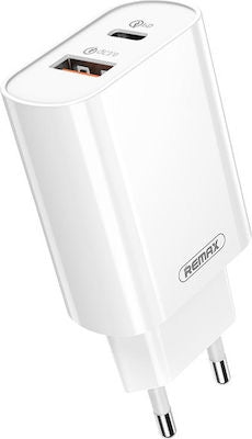 Remax USB / USB-C Wall Adapter Λευκό (RP-U37)
