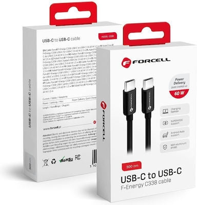 Forcell C338 USB 3.2 Cable USB-C male - USB-C 60W Μαύρο 3m (593928)