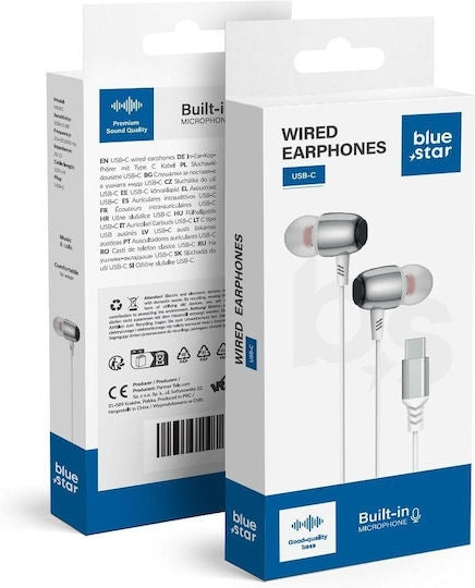 Blue Star M09c In-ear Handsfree Ακουστικά με Βύσμα USB-C Λευκό